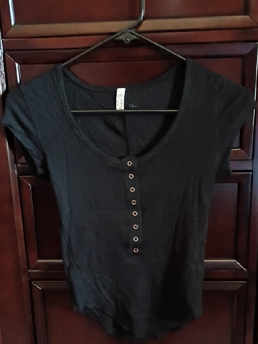Free people Intimately Black Short Sleeve Ribbed Henley Top